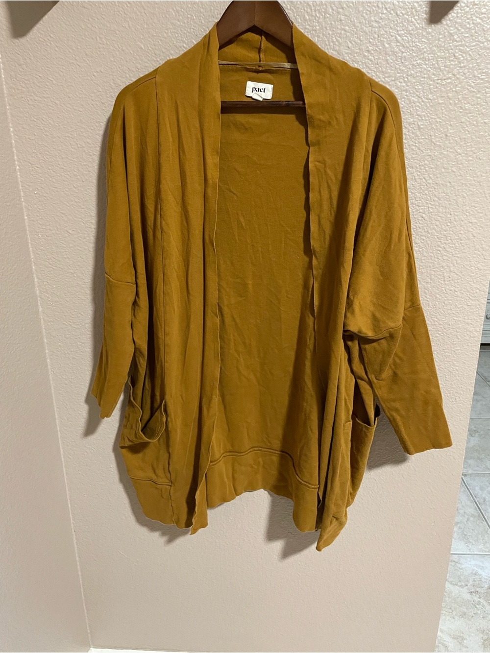 Pact Open-Front Lightweight Cardigan in Mustard